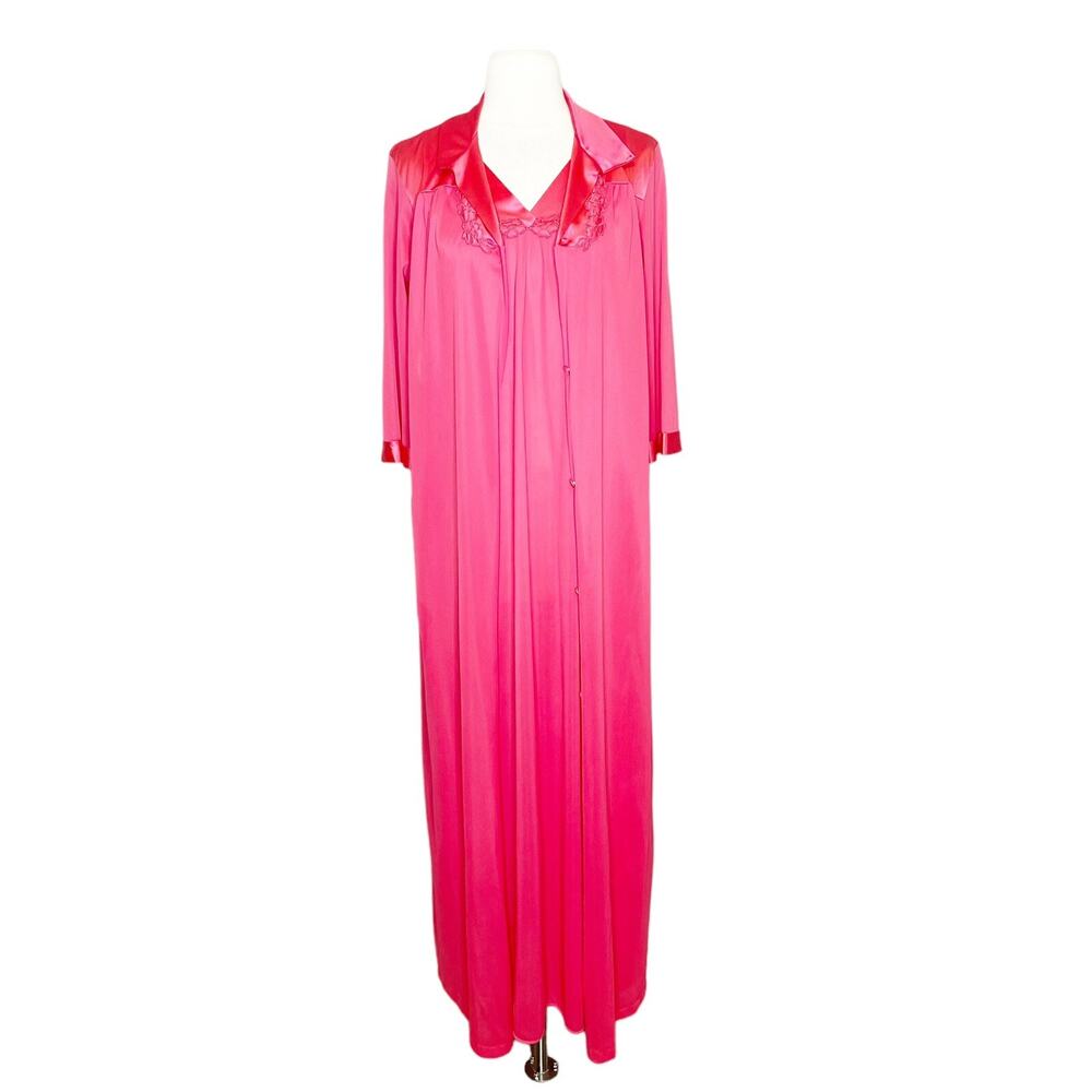 Vintage Vanity Fair Small Pink 2-Piece Dress Set Robe Slip Nighty Satin Nylon